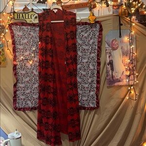 NWT Lularoe Joy Red with gorgeous glittered Floral design open front kimono